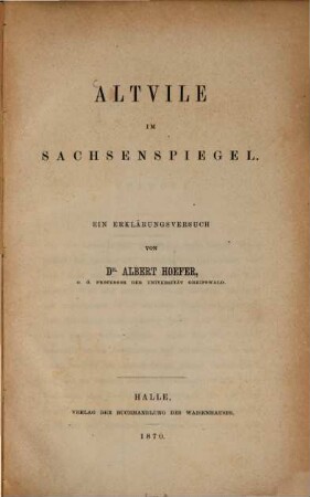 Altvile im Sachsenspiegel : ein Erklärungsversuch