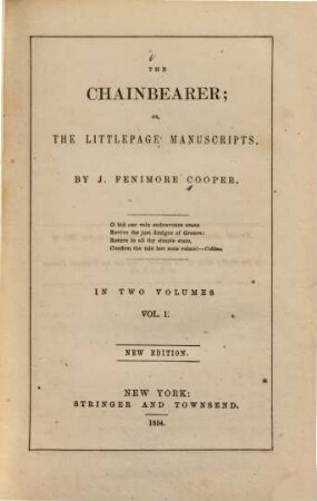 The chainbearer, or the Littlepage manuscripts : in 2 volumes