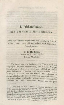 Abhandlungen und verwandte Mittheilungen