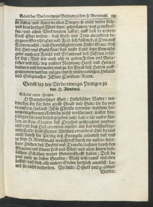 Gebett bey den Vorbereitungs-Predigen zu dem H. Abendmal.