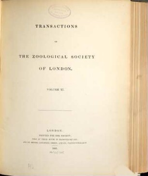Transactions of the Zoological Society of London. 11. 1885