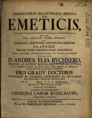 Dissertatio Inavgvralis Medica De Emeticis