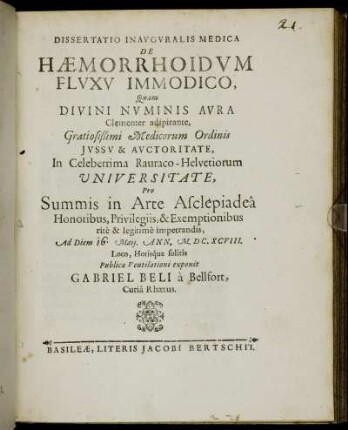 Dissertatio Inauguralis Medica De Haemorrhoidum Fluxu Immodico