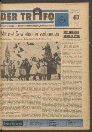 TRO-Betriebszeitung 'Der Trafo'; Nr. 43/1968 (4. November 1968)