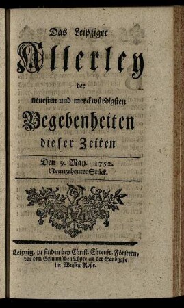 Den 9. May. 1752. Neunzehentes Stück.