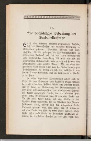 IV. Die geschichtliche Bedeutung der Dardanellenfrage