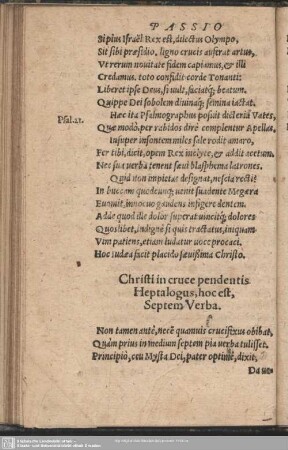 Christi in cruce pendentis Heptalogus, hoc est, Septem Verba