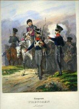Uniformdarstellung, Landwehr, Preußen, 1838/1843. Aus: Eckert/Monten: Das deutsche Bundesheer. Tafel 41.