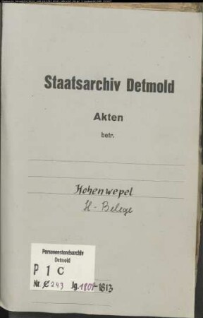 Belegakten zum Heiratsregister der katholischen Gemeinde Hohenwepel, Kreis Warburg (1808-1813)