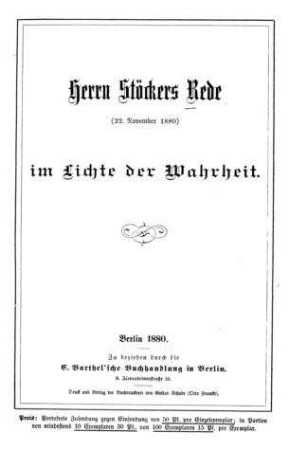 Herrn Stöckers Rede (22. Nov. 1880) im Lichte der Wahrheit : [Widerlegung]