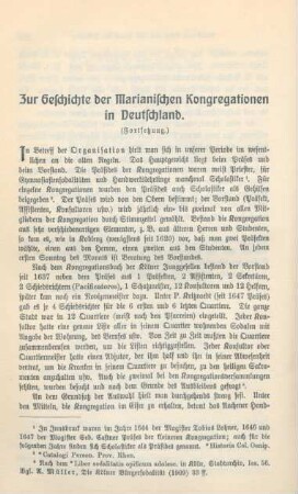 290-307 Zur Geschichte der Marianischen Kongregationen in Deutschland : Fortsetzung