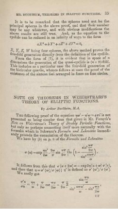 Note on theorems in Weierstrass's theory of elliptic functions.