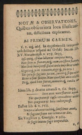 Notae & Observationes, Quibus obscuriora loca illustrantur, difficiliora explicantur. Ad Primum Carmen.