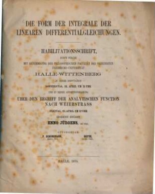 Die Form der Integrale der linearen Differentialgleichungen : Habilitationsschrift