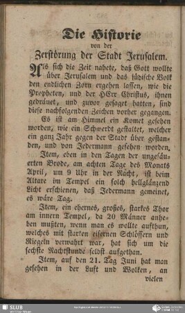Die Historie von der Zerstörung der Stadt Jerusalem
