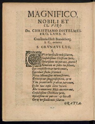 Magnifico, Nobili Et Cl. Viro Dn. Christiano Distelmero ...