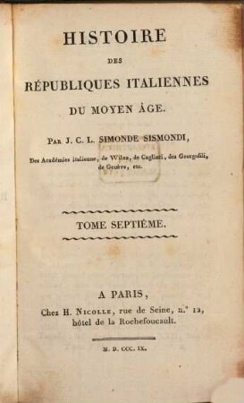 Histoire des républiques Italiennes du Moyen Age, 7