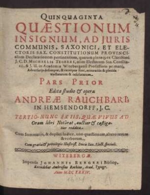 1: Cum Summarijs, & duplici Indice, uno quaestionum, altero rerum & verborum