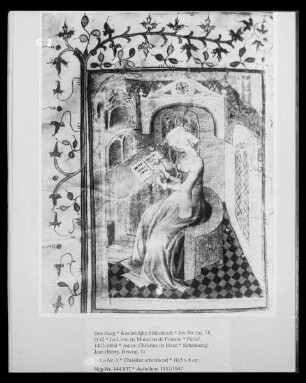 Le Livre de Mutacion de Fortune — Christine schreibend, Folio 1