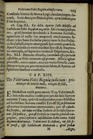 Cap. XIII. De Valeriana Fidei Regula judicium [...]