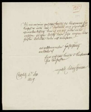 Brief von Ludwig Emil Grimm an Kurhessischer Kunstverein, Kassel