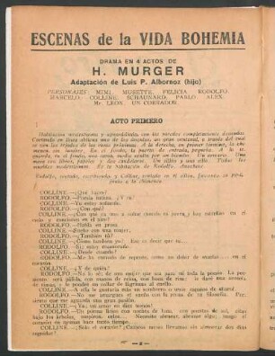 1922004100: Escenas de la vida de Bohemia : drama en 4 actos