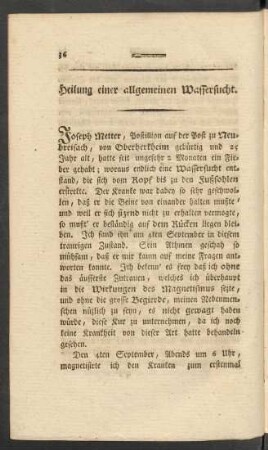 Heilung einer allgemeinen Wassersucht