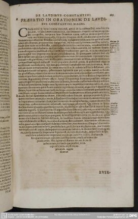 [Eusebii Pamphili De Laudibus Constantini Imperatoris Oratio, Quam Ad Trigesimum Annum Imperij eiusdem Constantini habuit]
