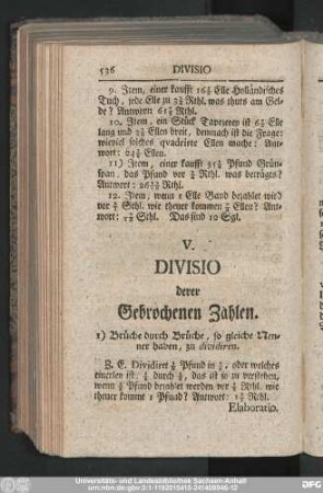 V. Divisio derer Gebrochenen Zahlen.