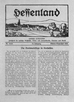 Nr. 19/20, Oktober-Doppelheft 1920