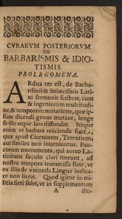 Curarum Posteriorum De Barbarismis & Idiotismis Prolegomena.