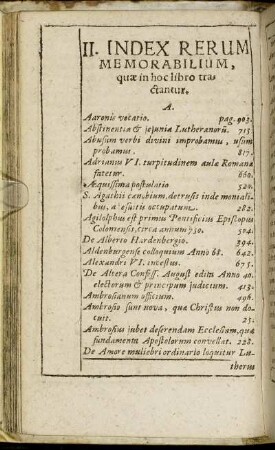II. Index Rerum Memorabilium, quæ in hoc libro tractantur.
