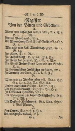 Register Von den Bitten und Gebethen.