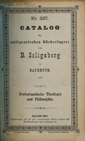 Antiquariats-Katalog. 227. 1895