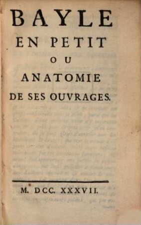 Bayle en petit, ou anatomie de ses Ouvrages