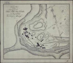Grundriss des Grubengebäudes bei Hilbersdorf (Rammelsberg), kolorierte Handzeichnung, 1813-1814