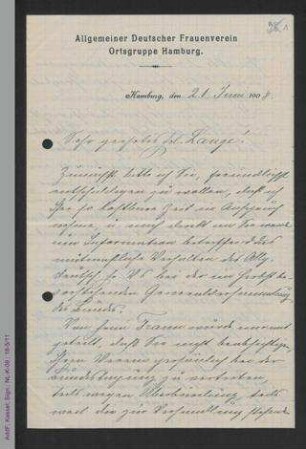 Brief von Sarah Flemming an Helene Lange