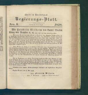 Regierungs-Blatt der Fürstlich-Wiedischen Regierung in Neuwied