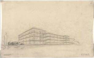 Schneider - Esleben, Paul; Düsseldorf, Grafenberger Allee 258; Haniel-Garage, Großgarage und Personalgebäude - Hauptgebäude (Perspektive)