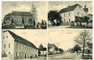 Paußnitz. Kirche, Schule, Gasthof,Dorfstraße