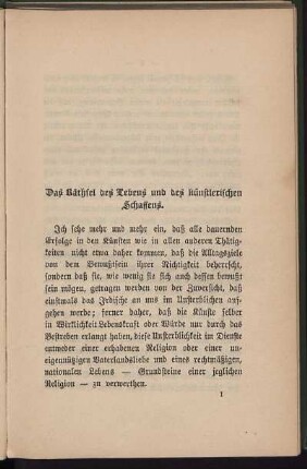 Das Räthsel des Lebens und des künstlerischen Schaffens.