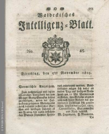 No. 45, Dienstag, den 5ten November 1805