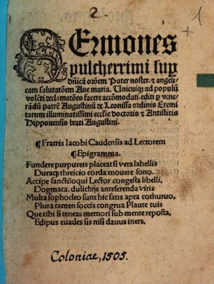 Sermones pulcherimi super dominicam orationem Pater noster et angelicam salutationem Ave Maria : unicuique ad populum volenti declamationes facere accommodati