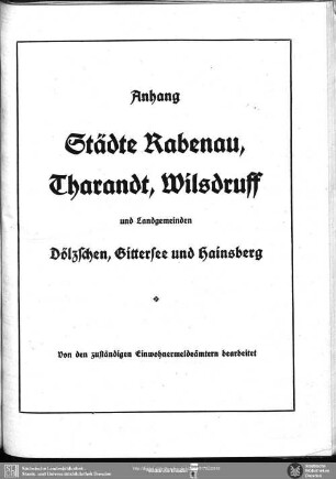 Städte Rabenau, Tharandt, Wilsdruff und die Landgemeinden Dölzschen, Gittersee und Hainsberg