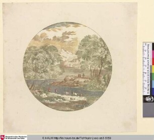 [Italienisierende Landschaft mit Hirten und Herde an einem Fluss]