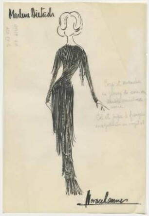 Marlene Dietrich - Ein schmales, mehrstufiges Fransenkleid (Archivtitel)