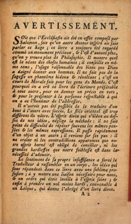 Précis de l'Ecclésiaste et du cantique des cantiques : en vers ; Avec le Texte en François et des remarques de l'Auteur