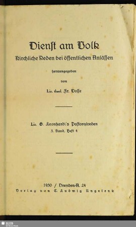 Dienst am Volk : kirchliche Reden bei öffentlichen Anlässen