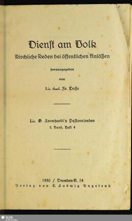 Dienst am Volk : kirchliche Reden bei öffentlichen Anlässen