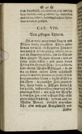 Cap. VIII. Von gifftigen Thieren.